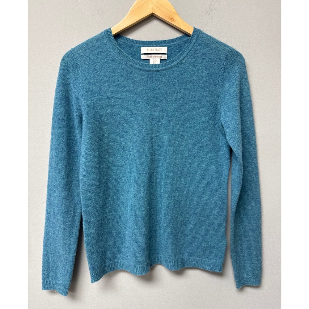 Ellen Tracy 100% Cashmere Sweater Top Women Small Teal Blue Timeless Classic EUC